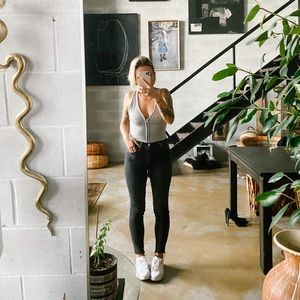 Grey and black ribbed full zip cropped tank from Zara